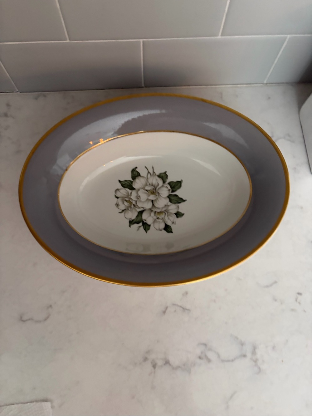 vintage Princess China Bridal Wreath Oval Vegetable Bowl Tru-Tone Grey Magnolia